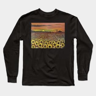 In the Sunflower Field at Sunset Long Sleeve T-Shirt